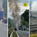 VIDEO Buktinja na autocesti A1: Gori prikolica šlepera, prekinut promet, ogromna je kolona