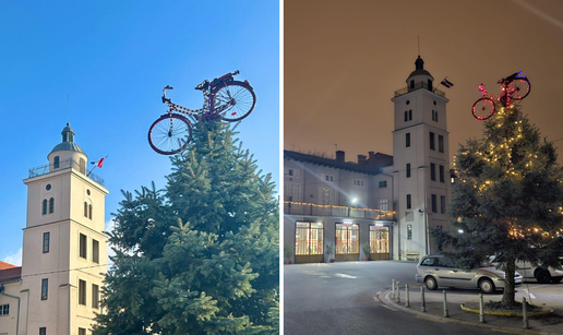 FOTO Zagrebački vatrogasci na vrh božićne jelke postavili  bicikl